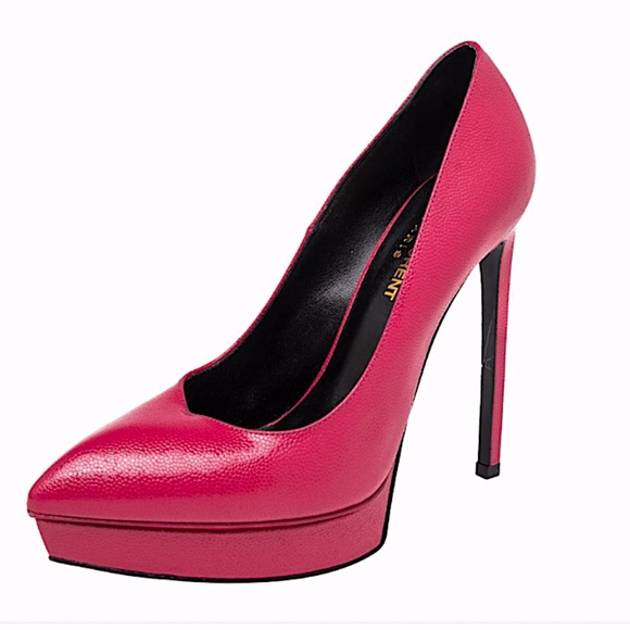 Saint Laurent Pink Leather Janis Pointed Toe Platform Pump - Picture 1 of 8